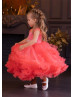 Coral Tulle Ruffle Flower Girl Dress Birthday Dress